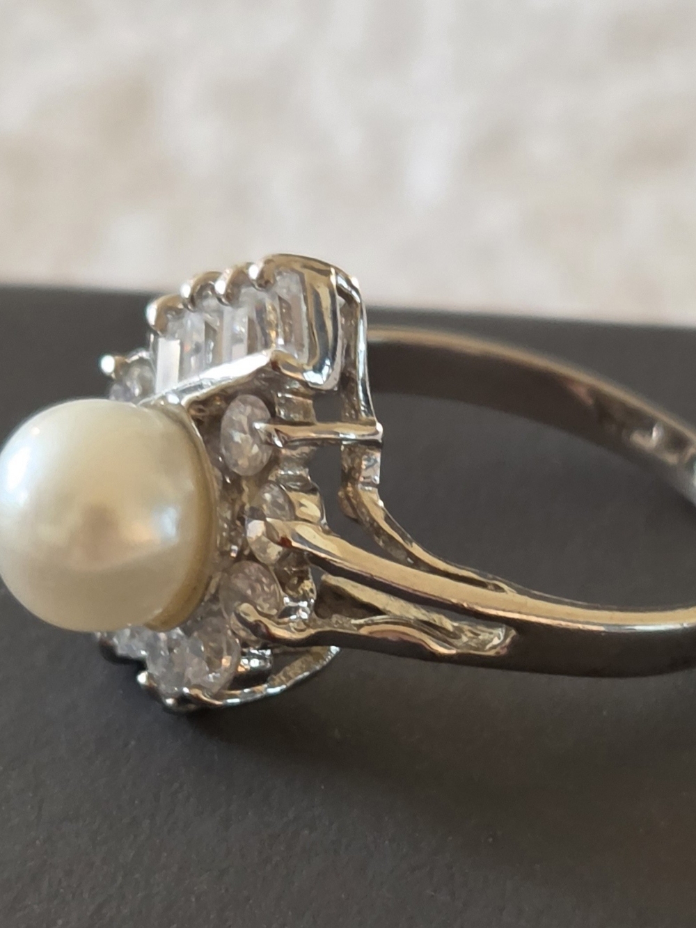 Vintage Genuine Pearl Ballerina Cocktail Ring Bypass Silvertone CZ Accent 7 - Picture 4 of 6
